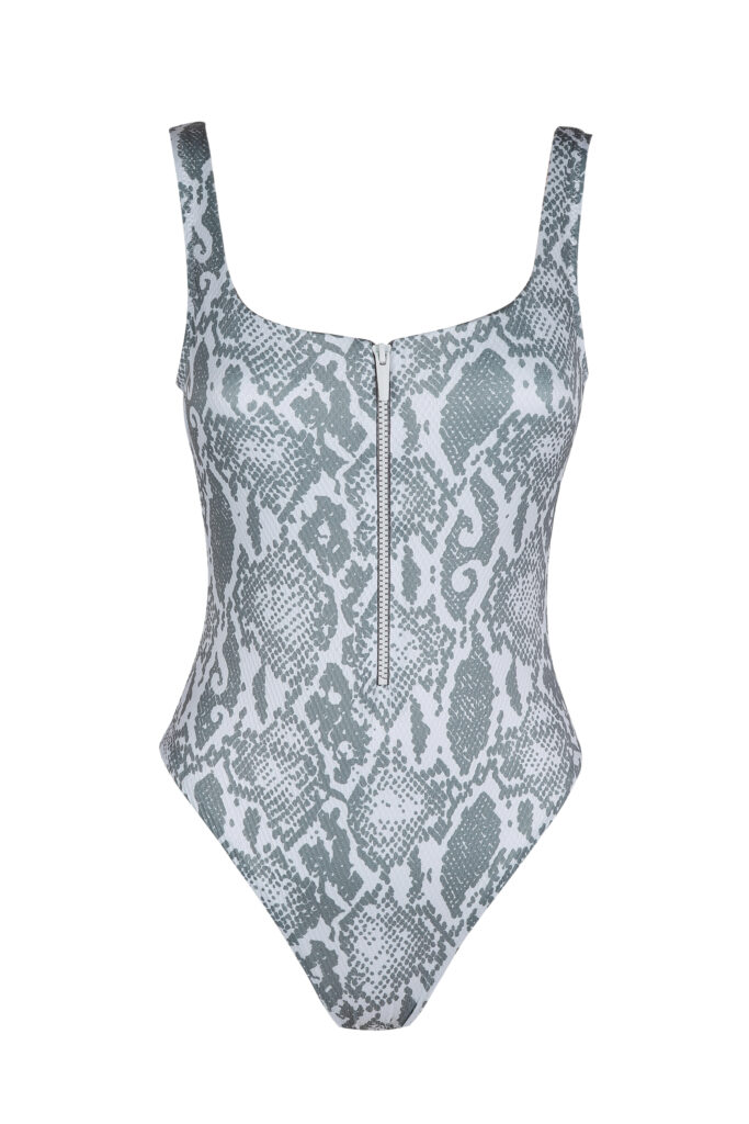 One Piece Swimsuit with zip by Sand in My Toes with removable cups & hidden underbust elastic band for a secure fit. High quality pique fabric made in Spain.