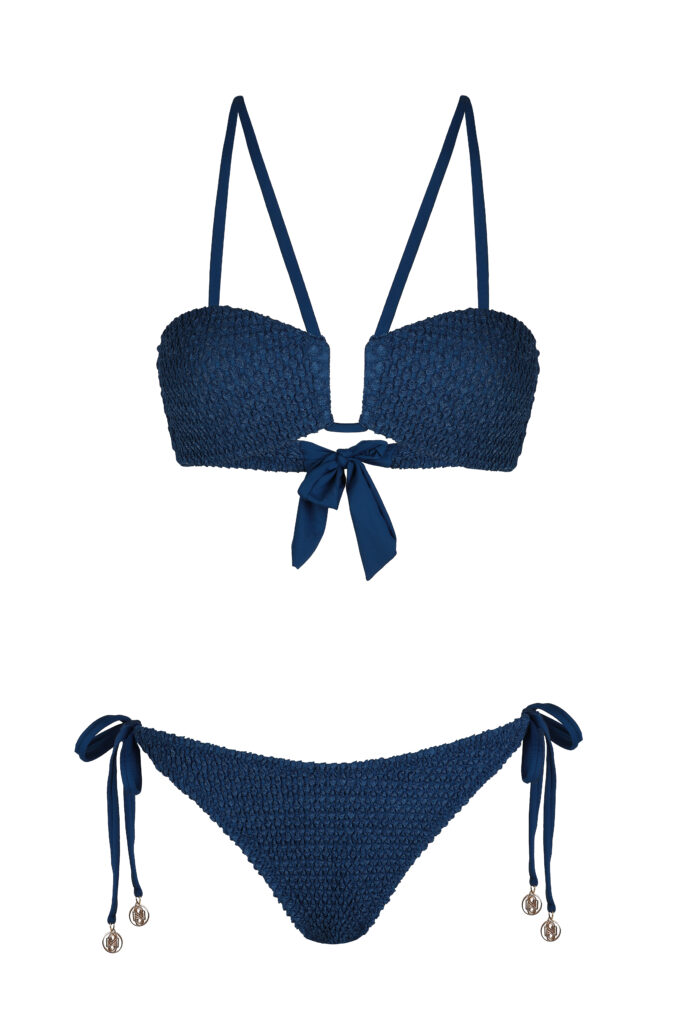 Center front wired bikini by Sand in My Toes with stable soft cups & straps that buckle at the back side of the top. This swimwear is made in Greece.